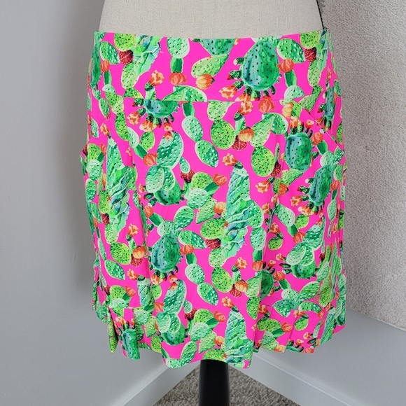TZU TZU Multi Color Cactus Print Ruffled Hem Pickleball/Golf Skirt/Skort Sz L - Picture 2 of 16
